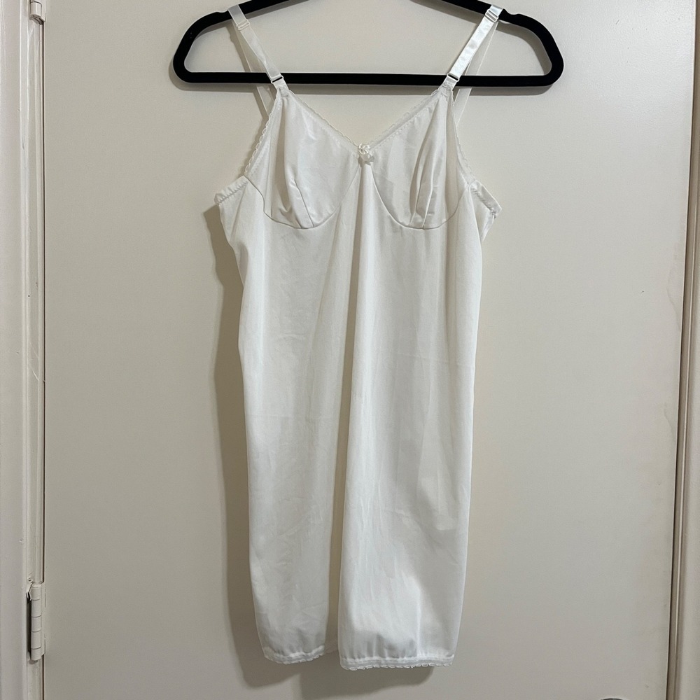 Vintage Babydoll Lace Trim Slip Dress Small White Fairy Romantic USA Boho Bow.